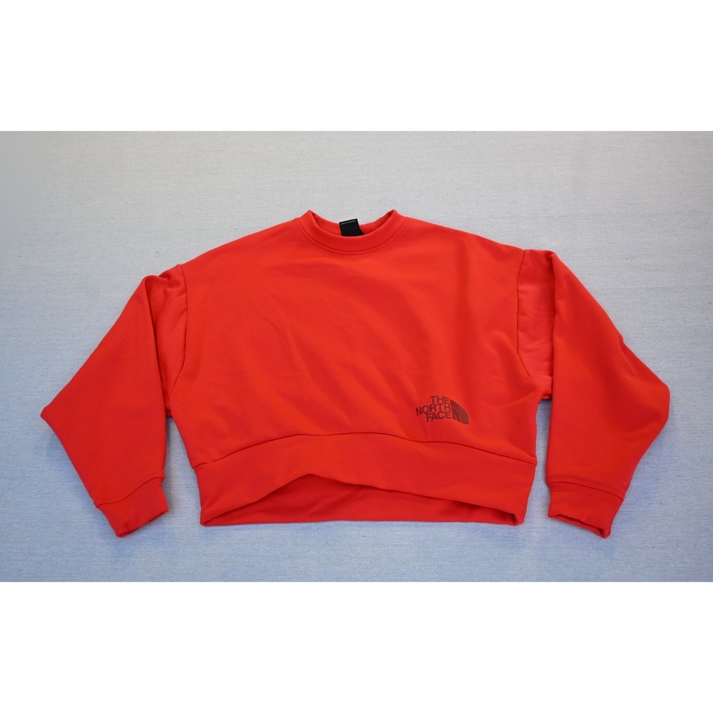 The North Face Womens XS Cropped Sweater Orange Mock Neck Ribbed Hem Stretch